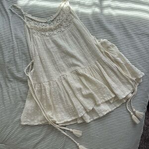 Aerie Cream Crochet Tiered Boho Small Halter Tank Top